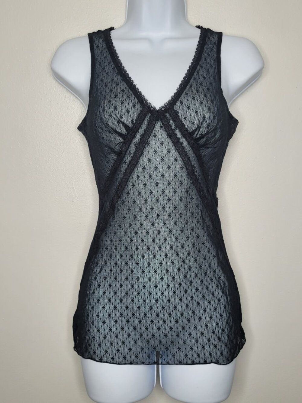 Vintage Express black mesh nylon goth grunge witchy lace going out top small